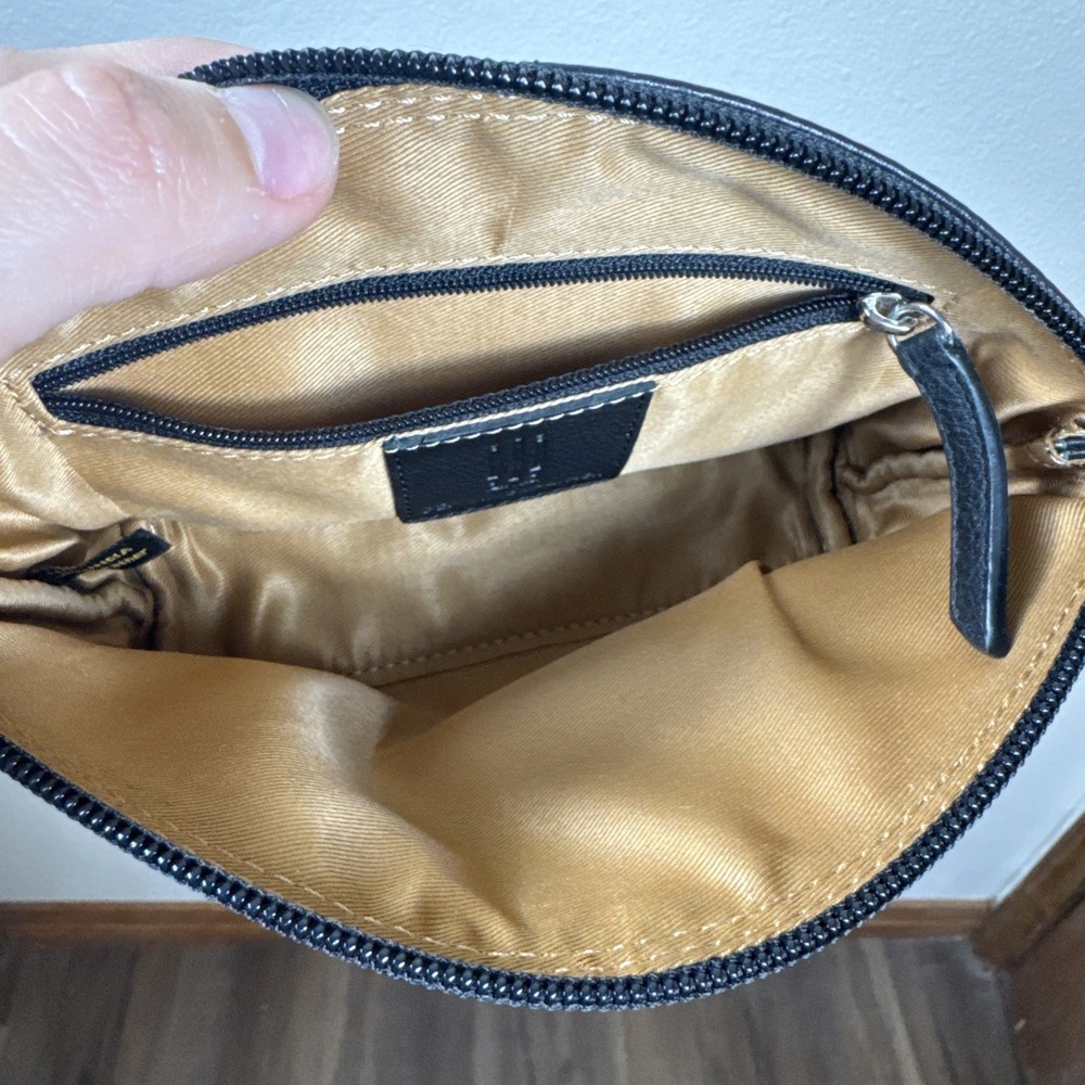 ILI Genuine Leather Makeup Pouch Bag Small Black Lined Toiletry Case Zip Close - Picture 4 of 6